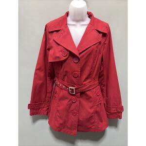 Jou Jou Trench Coat Women's Red Jacket Double Breasted, Lined, Belted - L